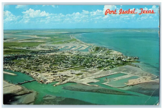 1967 Aerial View Gateway To South Padre Island Port Isabel Texas TX Postcard