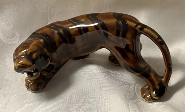 Hand made Porcelain Crouching Tiger. Finished in high gloss . 1930’s. Rare.