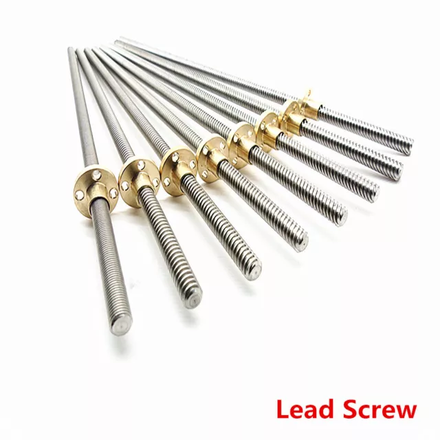 T8x2 Lead Screw Rod Z Axis Linear Shaft Bar Pitch 2mm Lead 2mm w/ Brass Nut