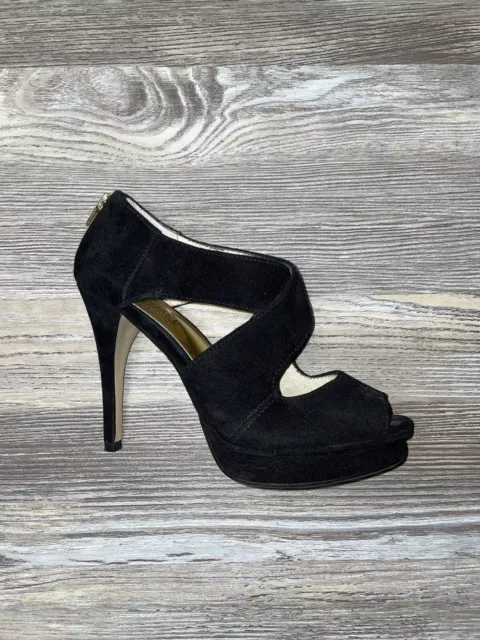 Michael Kors Ariel Platform Stiletto Heels Suede Black Peep Toe Zip Sandals 7.5 3