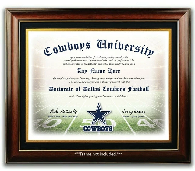 DALLAS COWBOYS NFL Football Fan Certificate / Diploma Man Cave