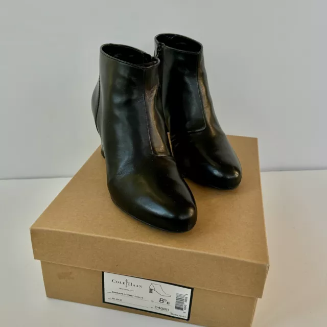 Cole Haan "Miriam" Black Leather Short Boots - Medium Heel - Size 8.5 M - Mint