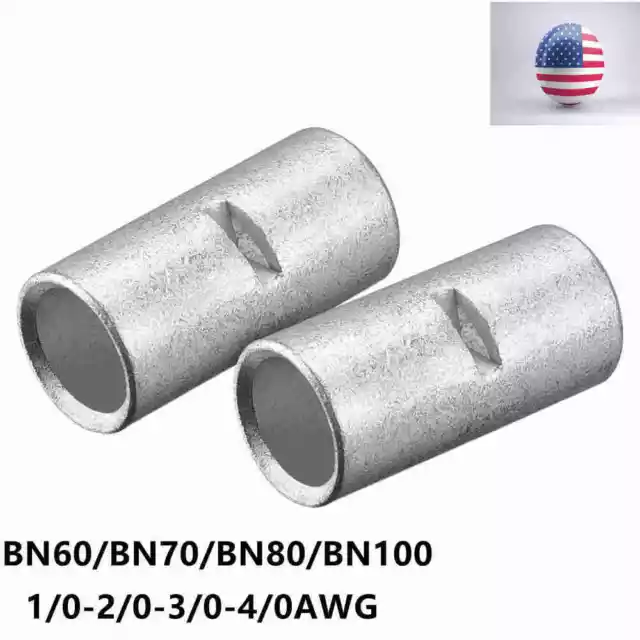 1/0-2/0-4/0AWG Ga Bare Butt Splice Connector Tinned Non-Insulate Terminals