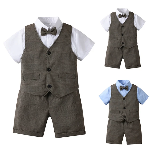 Baby Boys Gentleman Outfits Suit Top+Shorts+Bow Tie Set Toddler Formal Clothes