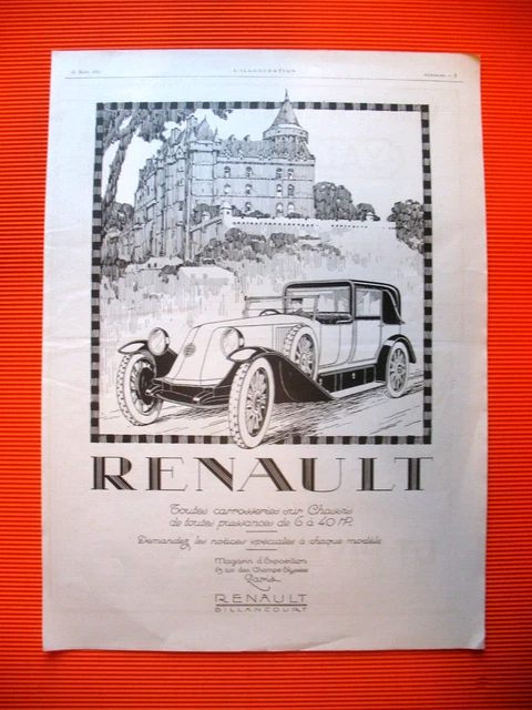 Renault All Body Chateau Illustration Ad 1923 Press Advertisement