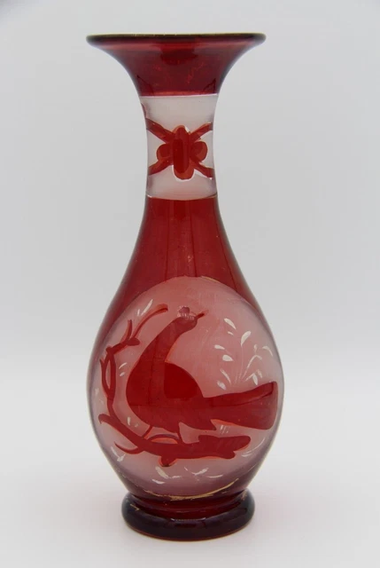 Antique Victorian 19th Century Bohemian Ruby Red Flashed Glass Vase Circa 1880s