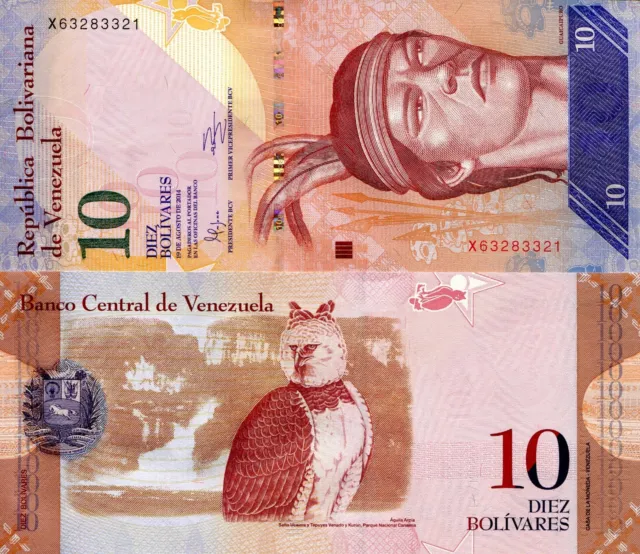 VENEZUELA 10 Bolivares Banknote World Paper Money UNC Currency Pick p90e 2014