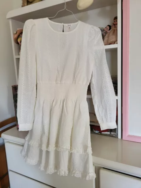 Splendid NWT White Smocked Waist Long Sleeve Cotton Dress Sz XS MSRP $189