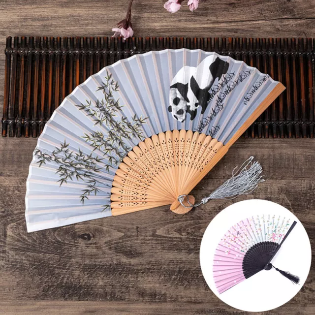 Silk Bamboo Folding Fan Chinese Japanese Style Hand Held Fans Dance Decoration