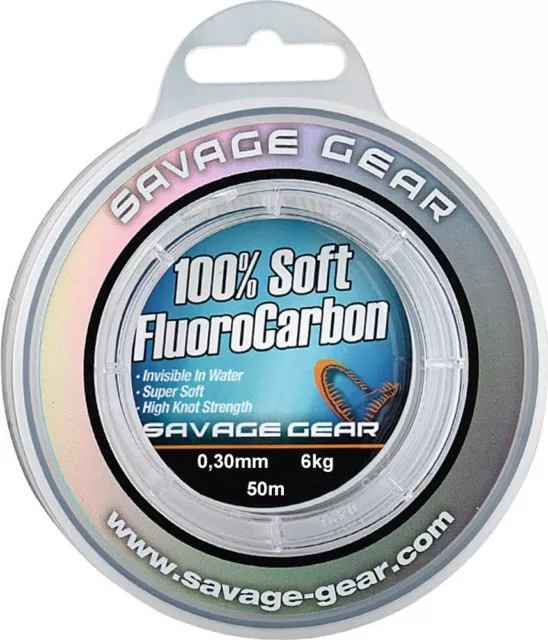 (0,27€/1m) Savage Gear Soft Fluorocarbon Schnur 0,30mm 50m 6kg, Vorfach