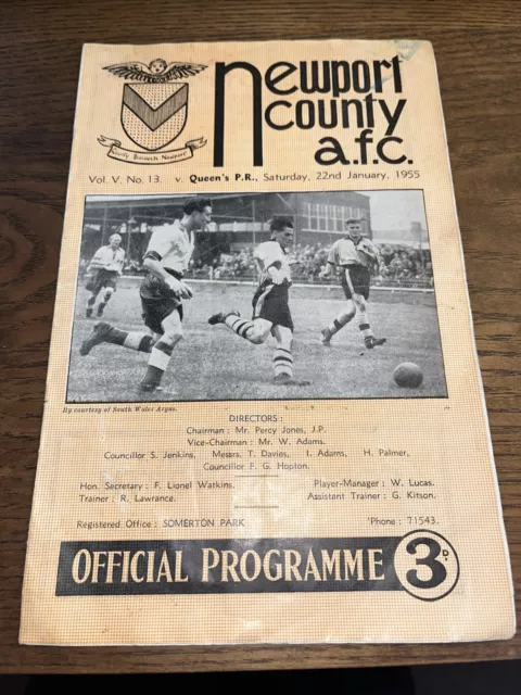 Newport County V Queens Park Rangers QPR  1954 1955 Football Programme