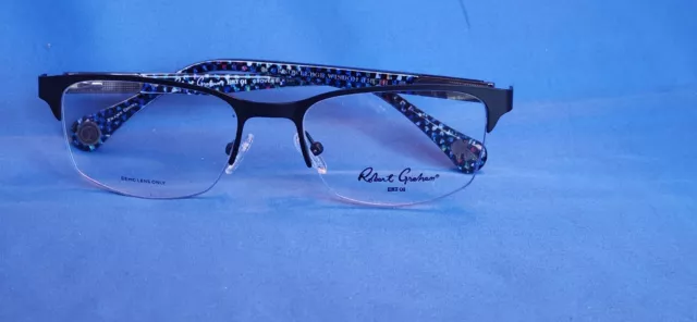 New Men's Robert Graham Eyeglass Frame Grover Black Semi-Rimless 55-15-145 2