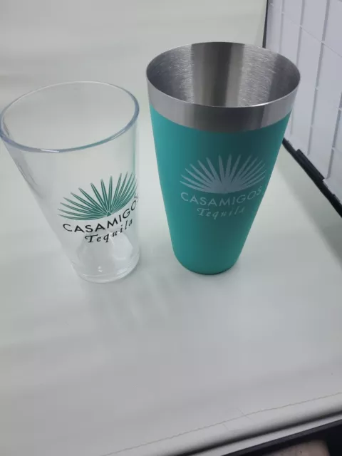 Brand New Casamigos Tequila Teal Cocktail Shaker & Glass Cup 7" tall & 1.5 lbs