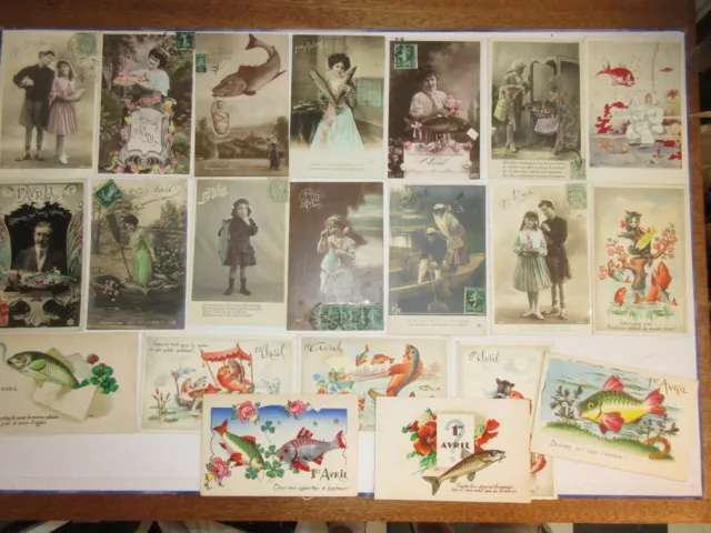 LOT de 21 cartes postales anciennes 1er AVRIL