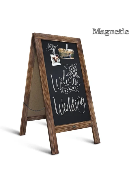 Double Sided Wood A-Frame Magnetic Heavy Duty Sidewalk Chalkboard Easel Signs