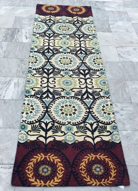 Vintage Aubusson French Style Handmade Boho Aubusson Hallway Runner Rug 2x8 ft