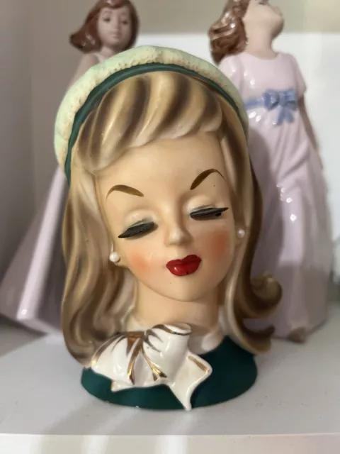 Vintage TRIMONT  Vintage  Lady Head Vase, Earrings & Eyelashes