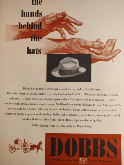 1946 Original Esquire Art WWII Era Art Ad Advertisement Dobbs Fine Hats