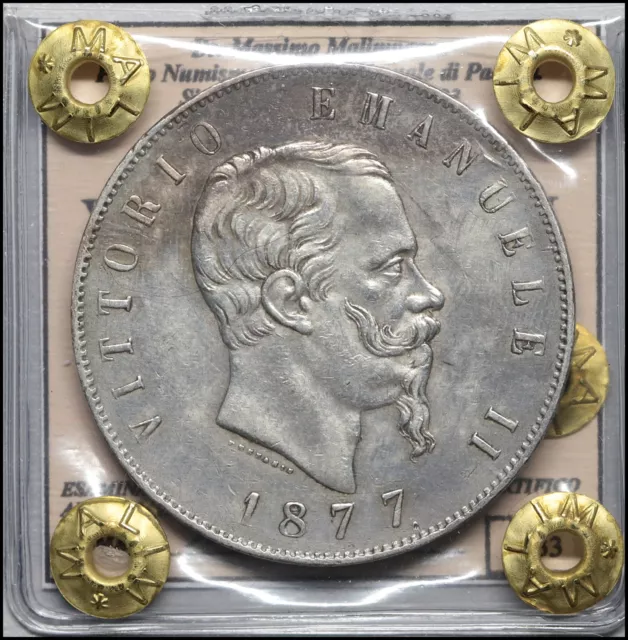 Regno d'italia 5 Lire 1877 BBSPL Vittorio Emanuele II monete italiane periziata
