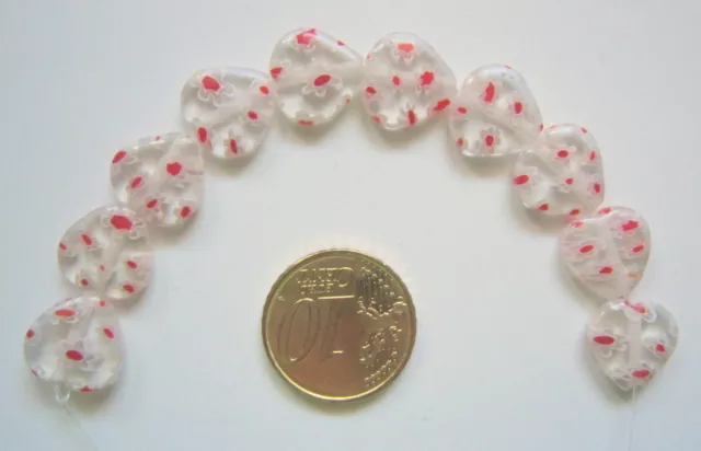 Perlas corazón cristal milflores 12 mm X 10 UNIDADES transparente y rojo 4