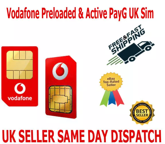 1 x SIM UK prepagata Vodafone £10 precaricato e attivo Pay As You Go
