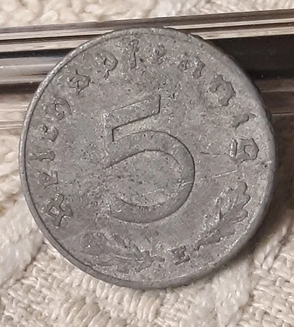 1941 E , WW2 German 5 Reichspfennig , WWII,Heavily Circulated With Flaws ☆☆
