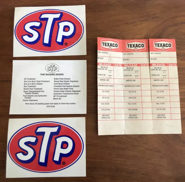 VINTAGE-LOT of 3-4" STP OIL Logo RACING STICKERS N 3-TEXACO Service Paper Stubs