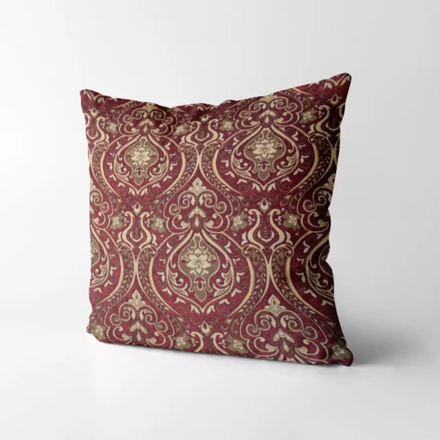 Wk221a Gold on Red Damask Chenille Flower Throw Cushion Cover/Pillow Case *Size