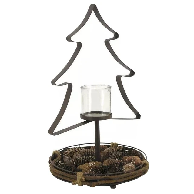 Photophore cerf forêt d'hiver décor verre, champagne (L/H/P) 7x8x7cm | 10043875