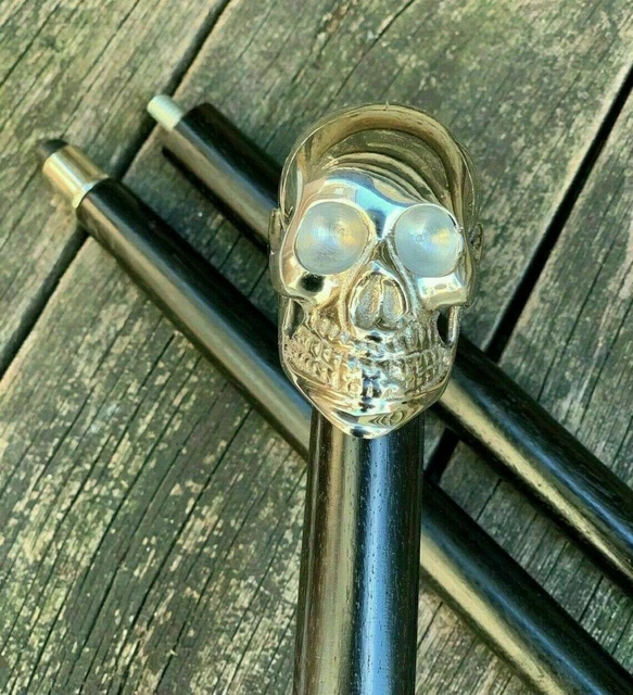 Poignée De Canne En Laiton Style Vintage Tête De Crâne - Fabrication Artisanale Pour Canne à Pied Ou Bâton De Marche - Marque HEAD