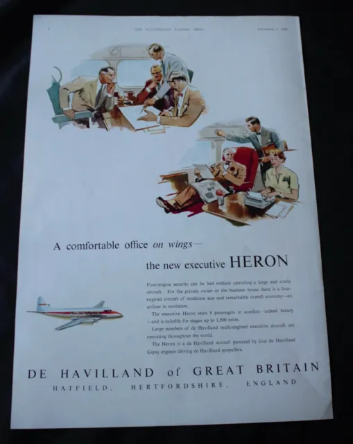 1956 Print advert 'THE DE HAVILLAND "HERON" EXECUTIVE JET AIRCRAFT' 14.5" x 10"