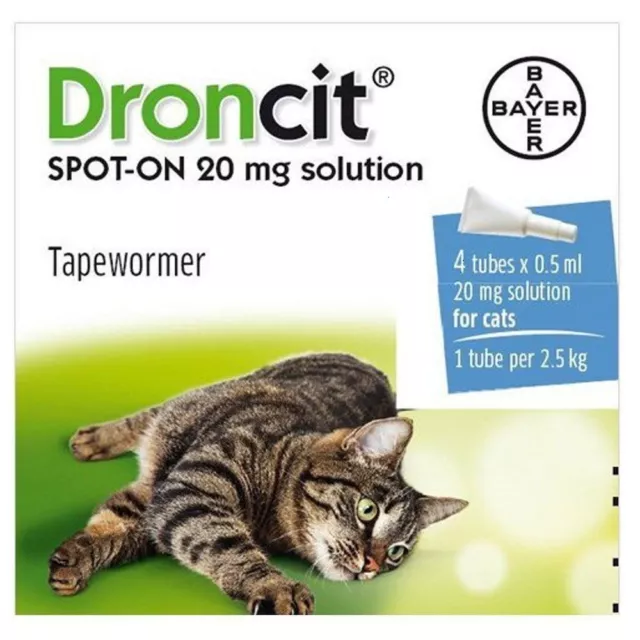 4 Pack Droncit Spot On Cat Wormer 4 Tubes Treatment for Cats Tapeworm Worming