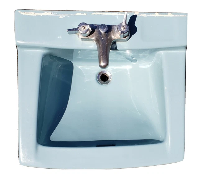 VINTAGE AMERICAN STANDARD BLUE Bathroom Sink 1960s w/faucet fixtures