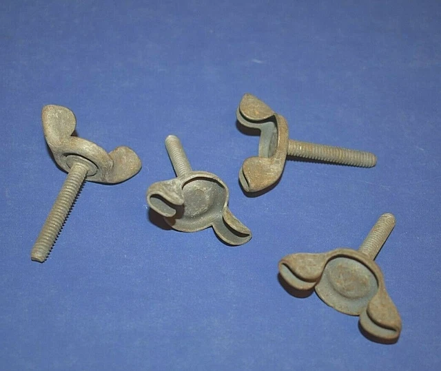 4 Vintage 1/4"- 20 x 1 5/8" Grey Stamped Shouldered Steel Wing Bolt Thumb Screw