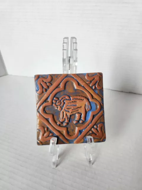 New Vintage Mercer Tile Aries Zodiac Series Blue Glaze Moravian Tile Works