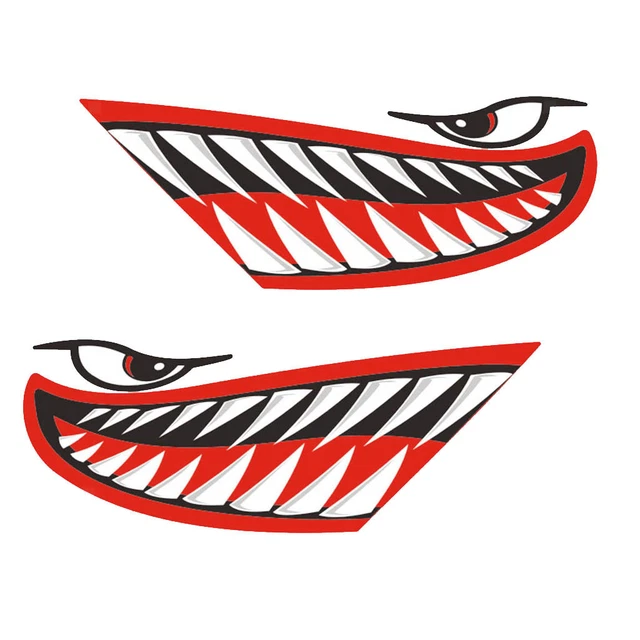 2 Pack Shark Teeth Waterproof Decals - Funny Vinyl Stickers For Kayak, Boat, Truck & Car