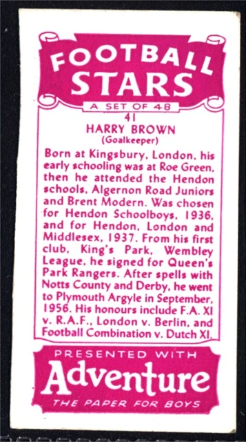 D.C. Thomson Football Stars 1957 (Abenteuer) Harry Brown (Plymouth Argyle) Nr. 41 2