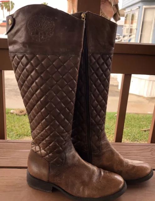 Vince Camuto Faya Riding Boots~ Brown~ Leather~ Quilted ~Knee High ~ Size 8.5 M