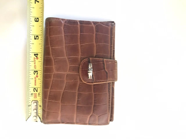 Longchamp Cognac Brown Croc Embossed Leather Continental Bifold Wallet 9