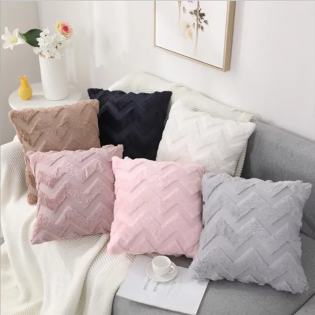 2PCS Doux Peluche Oreiller Jeté Housse Canapé Chambre Coussin Étui D'Oreiller