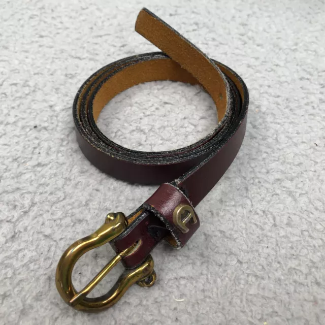 Etienne Aigner Leather Belt Womens 28 Oxblood  Skinny Thin Brass Logo Buckle S