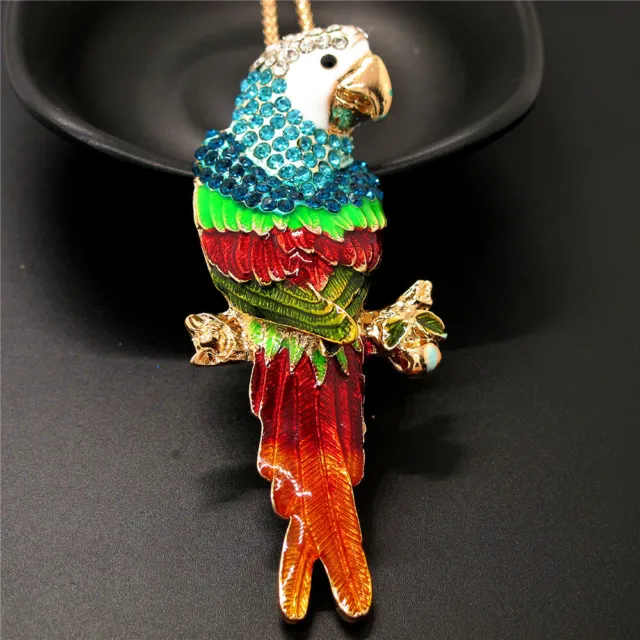 Betsey Johnson Colorful Enamel Crystal Cute Parrot Animal Pendant Chain Necklace