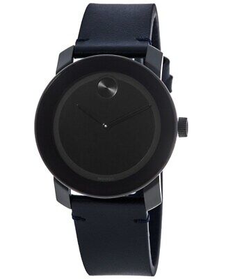 New Movado Bold Black Dial Navy Leather Strap Men's Watch 3600583
