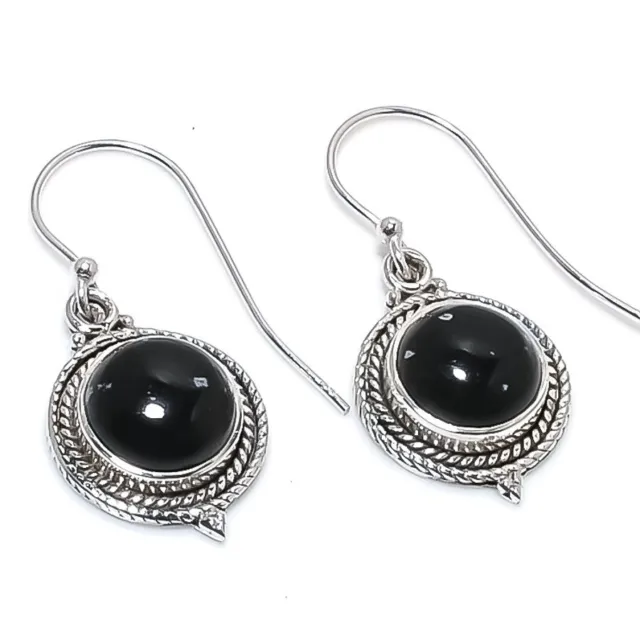 Snowflake Obsidian Gemstone 925 Solid Sterling Silver Jewelry Earring 1.25"