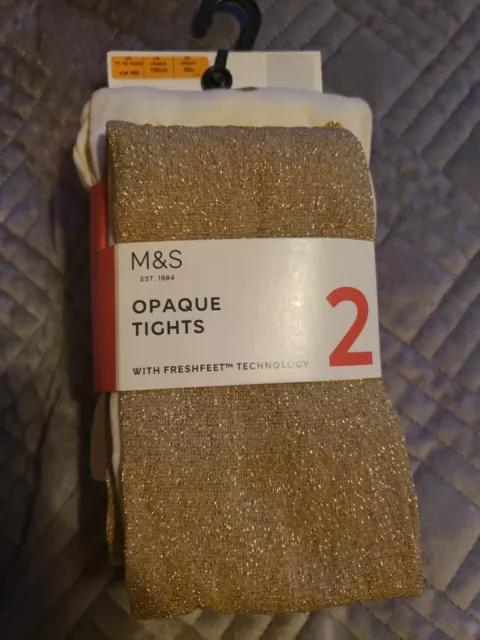 M&S Girls Opaque Tights Age 11/12 Years