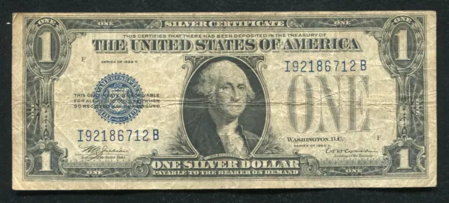 Fr. 1604 1928-D $1 One Dollar “Funnyback” Silver Certificate “I-B Block” Vf (B)