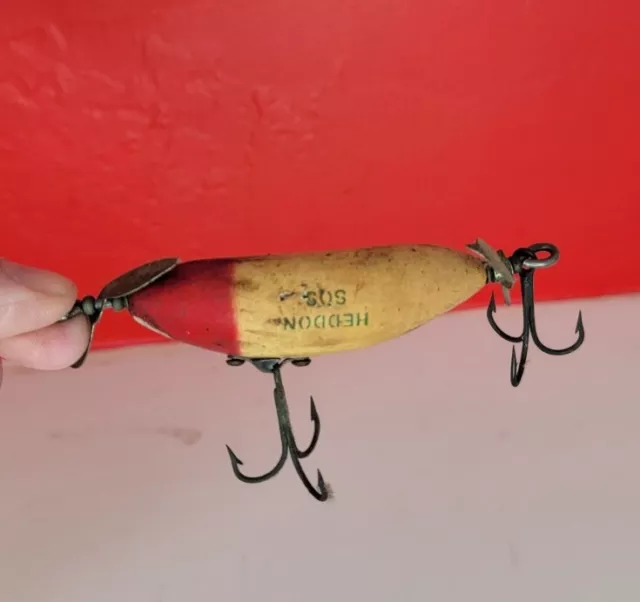 VINTAGE HEDDON FISHING Lure SOS Wounded Minnow lure Wood $14.99