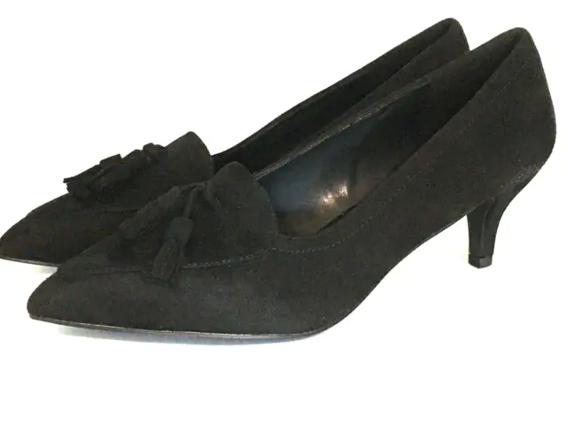 Halston Dubai 11 M 2" Heel Closed Toe Black Vegan Leather Women Shoes Tassle NEW