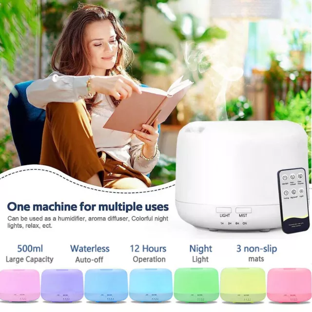 500ML Cool Essential Oil Diffuser, Home Mist Aromatherapy Humidifier with Remote