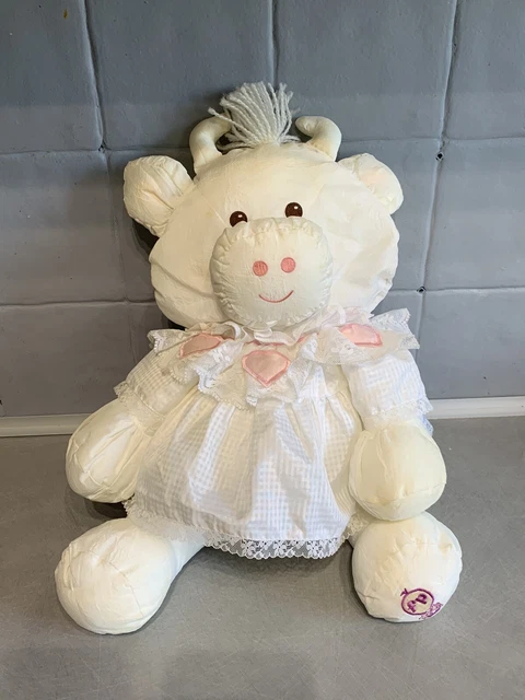 Doudou Peluche Vintage Puffalump Fisher Price Vache Robe Blanche  42Cm  Be 1986.